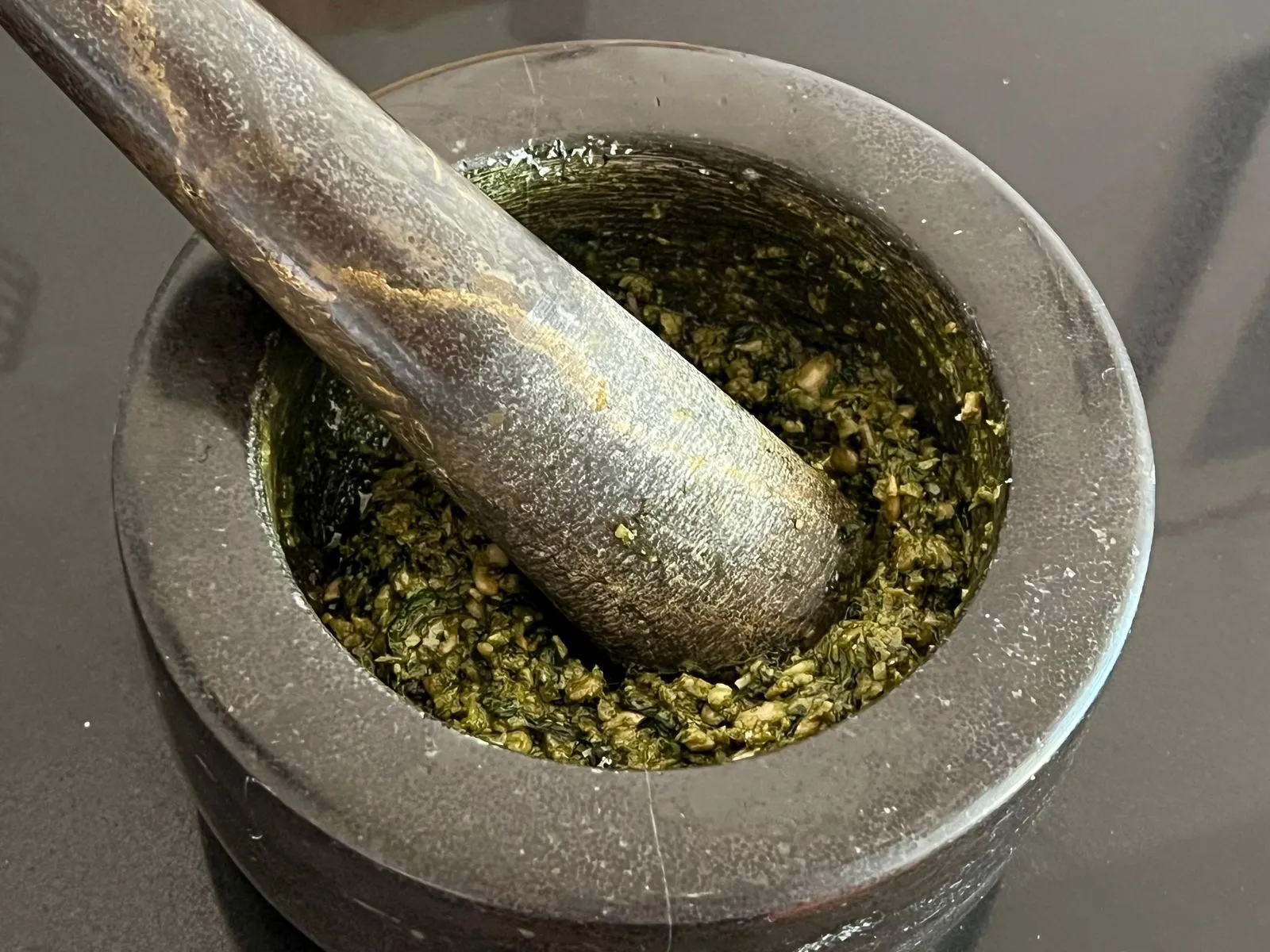 Pesto made with purple basil.